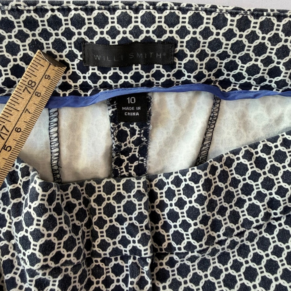 Willi Smith Women Navy Blue White Geometric Chain Link Ankle Pants Size 10